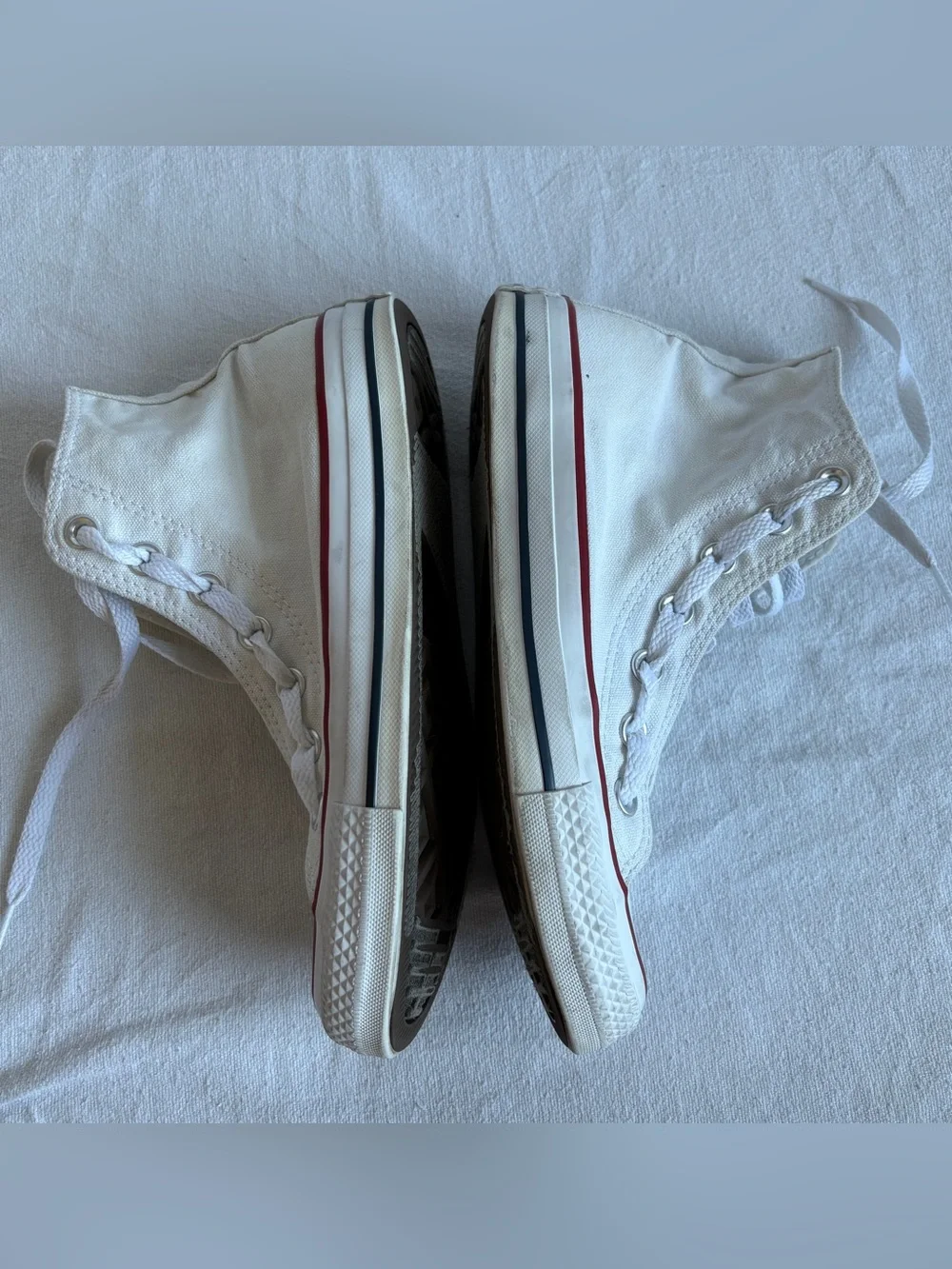 Converse chuck Taylor All Star White High-Top Sneakers with Red & Blue Stripe